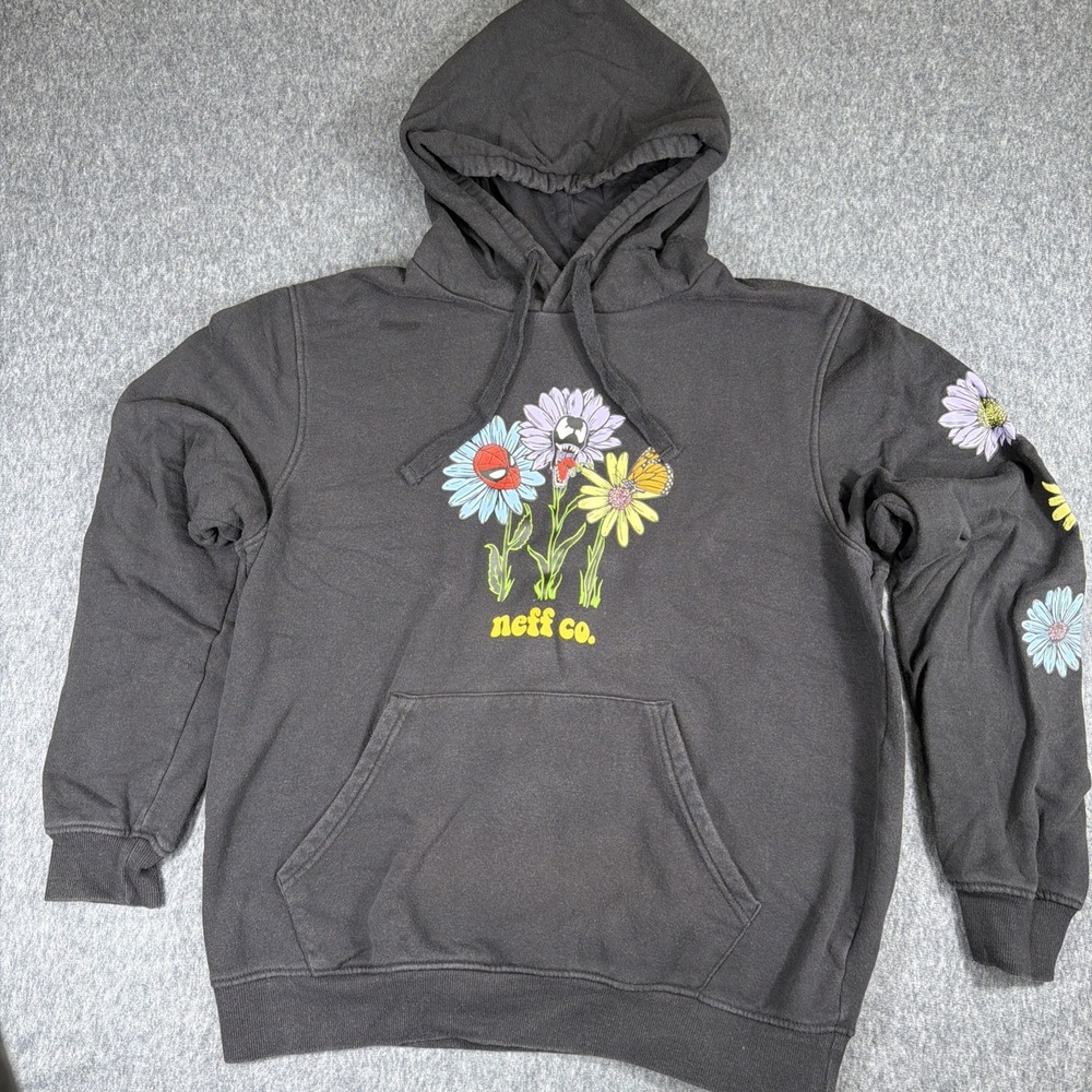 NEFF Hoodie Womens Medium Marvel Spider-Man Black Floral Venom Butterfly Skater‎